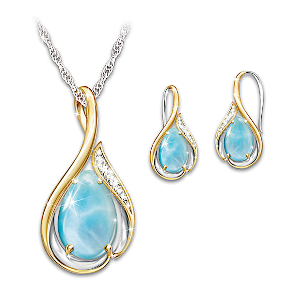 Island Serenity Blue Larimar Pendant And Earrings Set