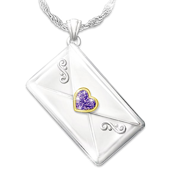 My Daughter, I Love You Personalized Birthstone Letter Pendant Necklace Featuring A Removeable Engraved Message Adorned With18K
