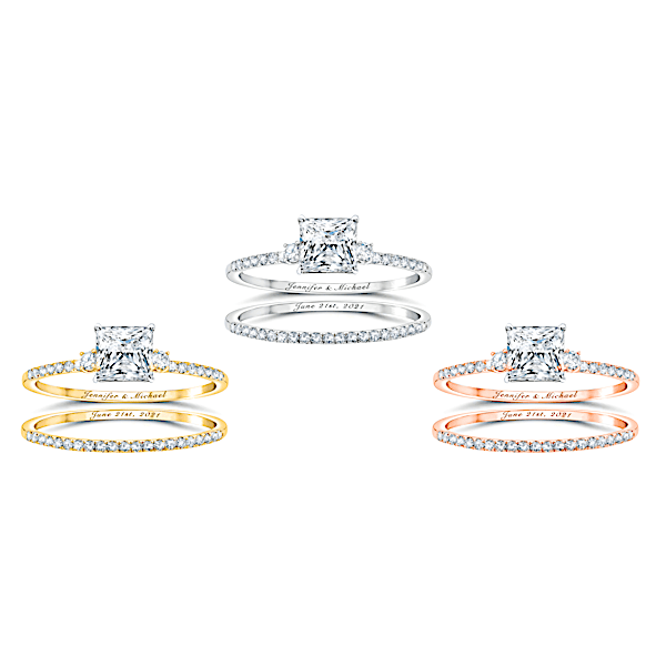 Forever And Always 10K Gold Simulated Diamond Bridal Ring Set Personalized With Your Choice Of 3 Metal Finishes And 5 Impressive