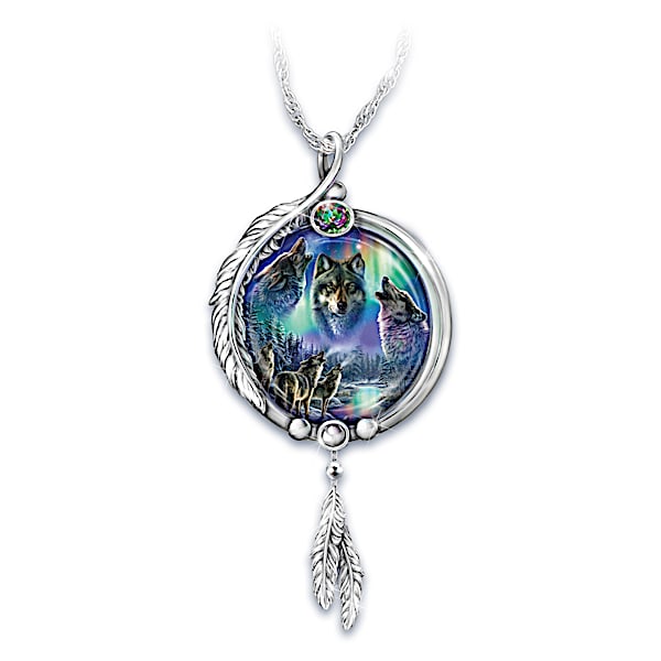 Aurora Borealis Wolf Art Mystic Topaz Pendant By James Meger