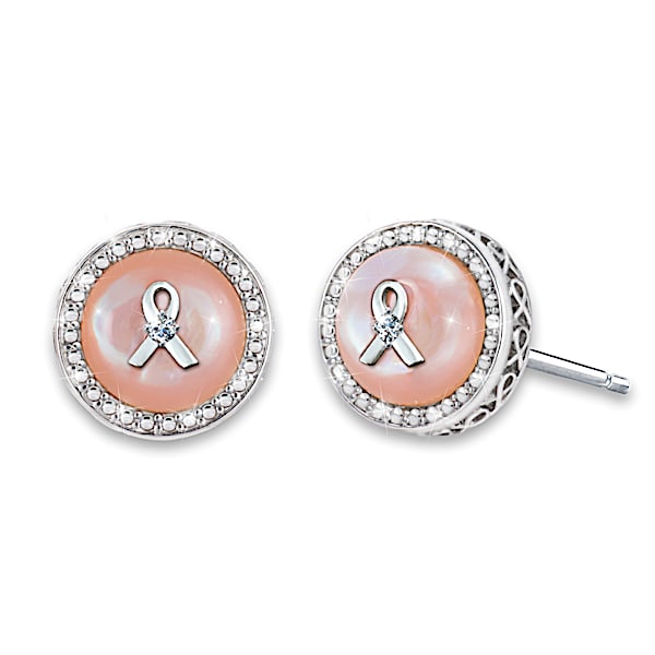 Breast Cancer Awareness Mother-Of-Pearl And Diamond Earrings