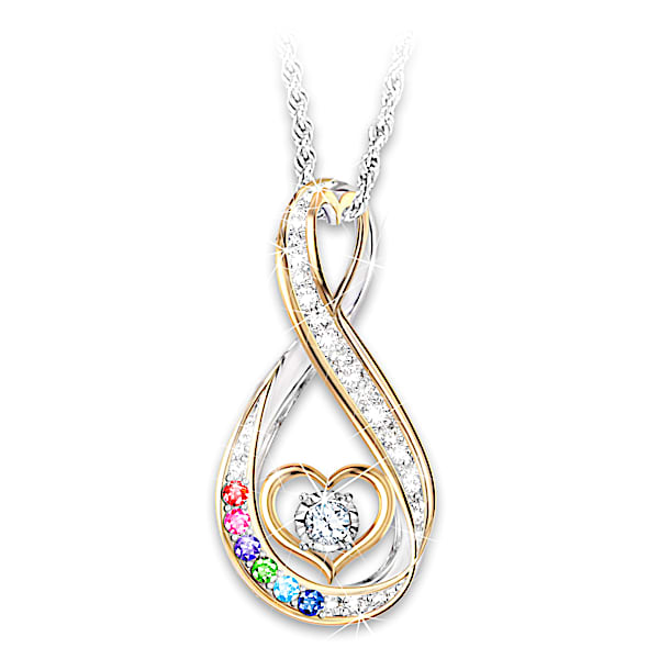An Amazing Mother Sterling Silver Infinity Pendant Necklace With 18K Gold-Plated Accents & Diamond Center Stone Personalized Wit
