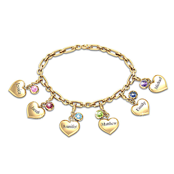 Ever Growing Love Women's 18K Gold-Plated Link Style Charm Bracelet That Includes 6 To 9 Personalized Birthstone Heart-Shaped Ch