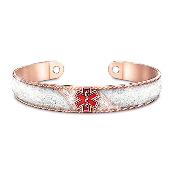 Power Of Wellness 18K Rose Gold-Plated Medical Cuff Bracelet Adorned With Crystals And Personalized With Your Medical Condition