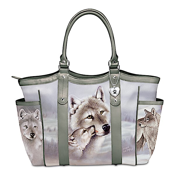 Eddie LePage Wolf Art Shoulder Tote With Paw Print Charm