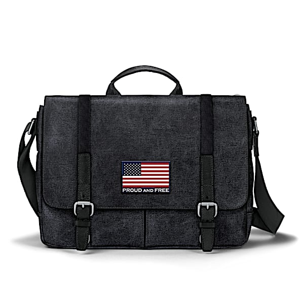 American Flag Canvas Messenger Bag With Applique Patch