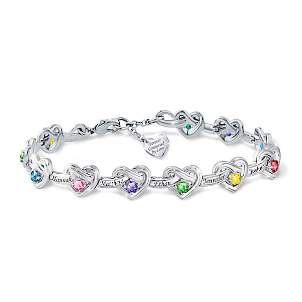 Connected By Love Personalized Sterling Silver-Plated Bracelet Featuring A Pattern Of Sculpted Heart-Shaped Knot Charms - Person