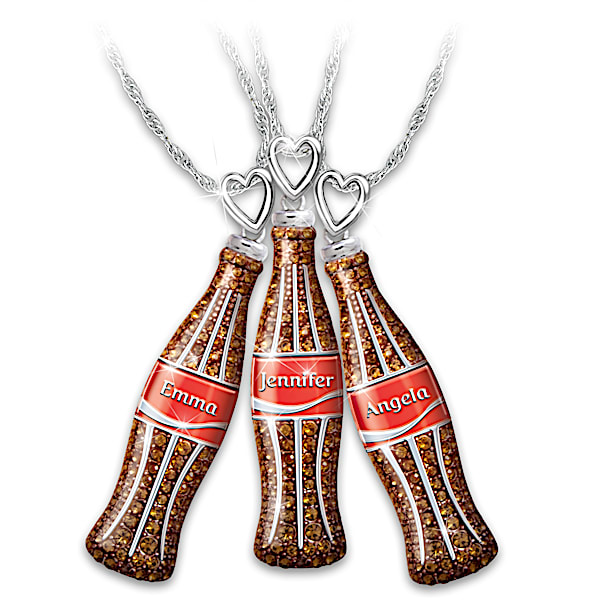 COCA-COLA Bottle Pendant Necklace Adorned With Cola-Colored Crystals And Personalized With A Name - Personalized Jewelry