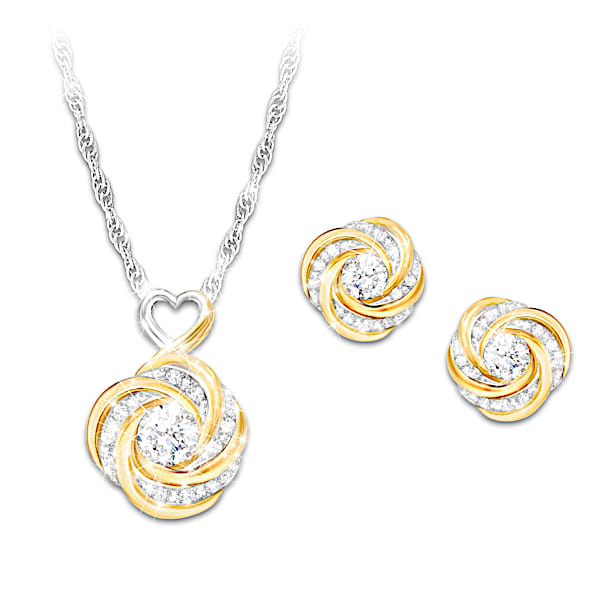 White Topaz Knot Pendant For Daughters With Free Earrings