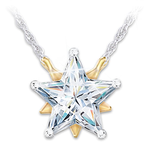 Star-Cut Simulated Diamond Pendant And Card For Daughter