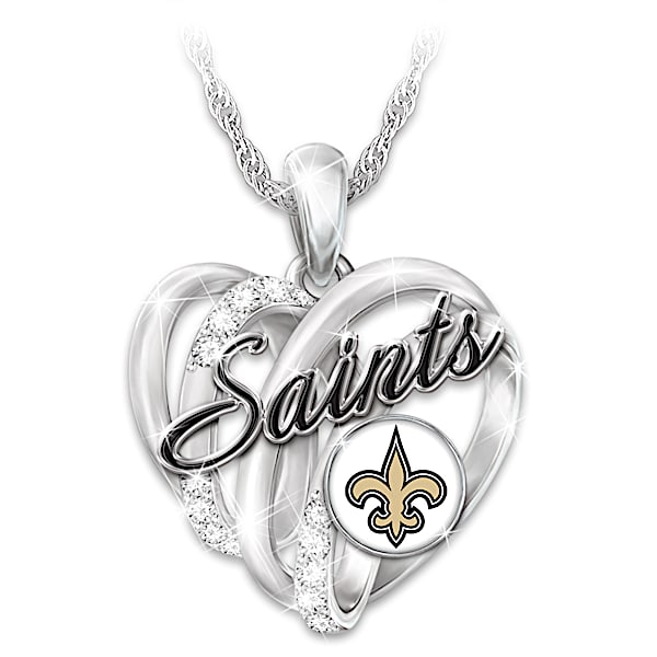 New Orleans Saints Necklace With Enameled Logo & Crystals