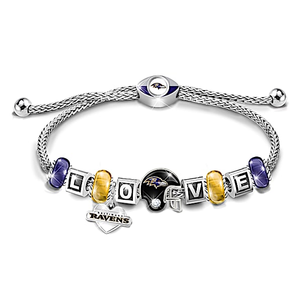 I Love My Ravens Beaded Bolo-Style Women's Bracelet