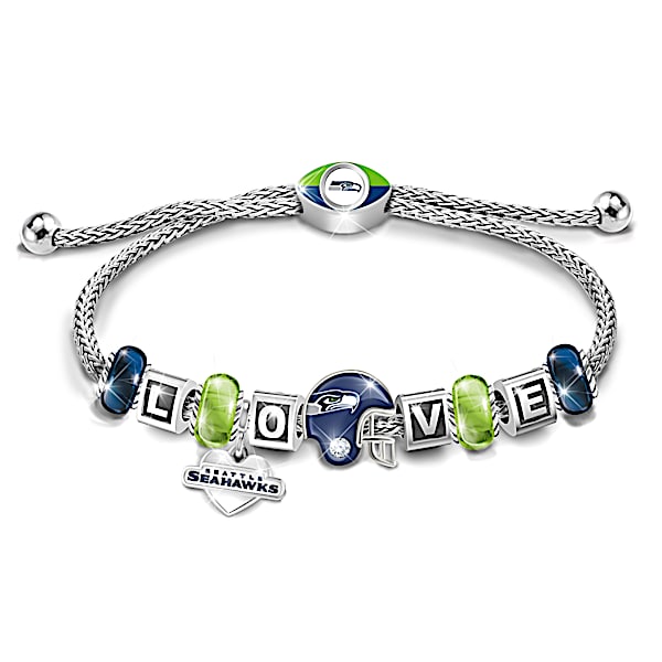 I Love My Seahawks Beaded Bolo-Style Women's Bracelet