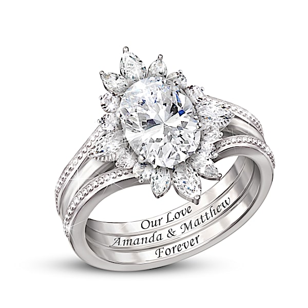Radiating With Love Personalized Ring Featuring A Band Adorned With An Oval White Topaz Center Stone And Optional Ring Enhancer