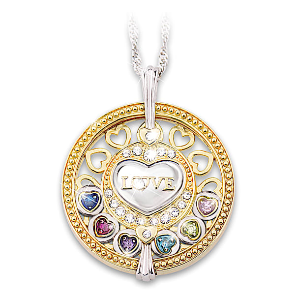 Every Beat Of My Heart Personalized Sterling Silver Pendant Necklace With Up To 6 Heart-Shaped Rotating Crystal Birthstones & 18