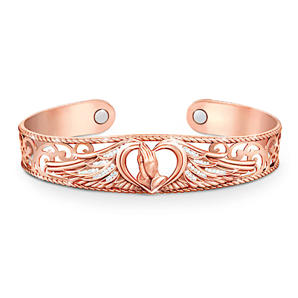 Healing Prayers Solid Copper And Crystal Cuff Bracelet