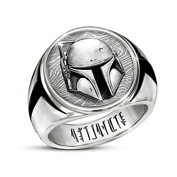 STAR WARS Boba Fett Stainless Steel Ring Featuring A Raised Helmet Design And Personalized With Your Name In Mandalorian - Perso