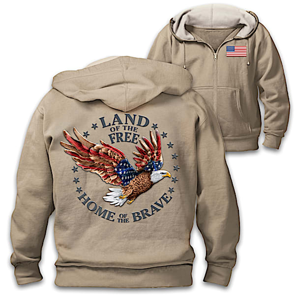 Land Of The Free Patriotic Men's Front-Zip Hoodie