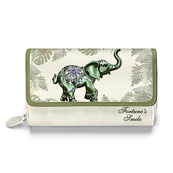 Fortune's Smile Trifold Women's Wallet With Elephant Art