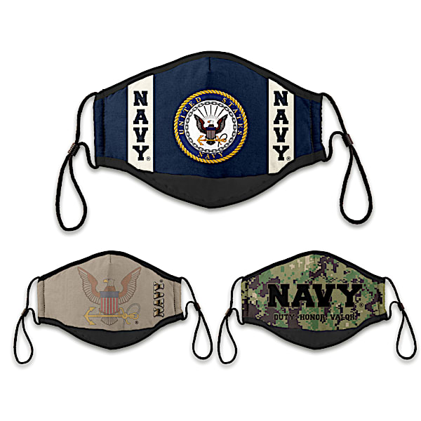 3 U.S. Navy Adult Cloth Face Coverings With Case