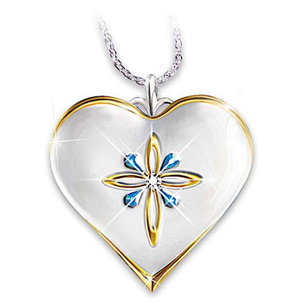 Blue Topaz And Diamond Cross Pendant Necklace For Daughters