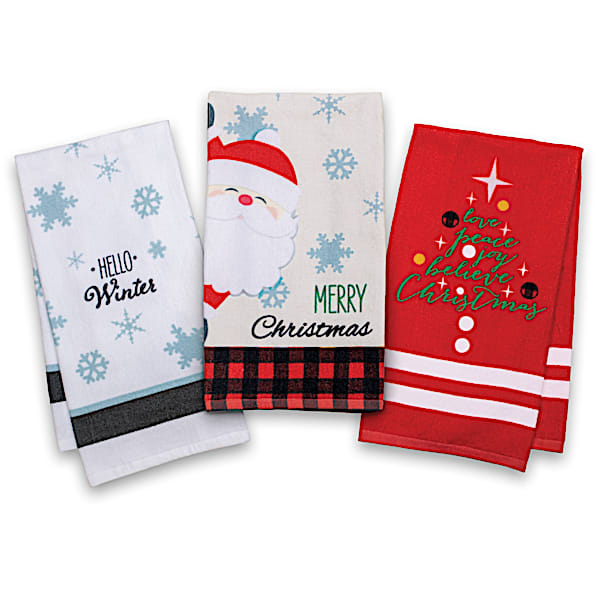 Christmas Wonder Set Of 3 Cotton Terry Hand Towels