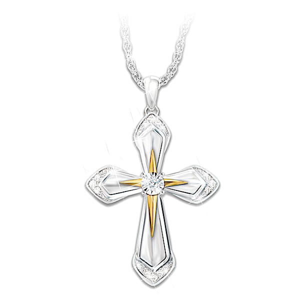 God's Amazing Grace Genuine Diamond Cross Pendant Necklace