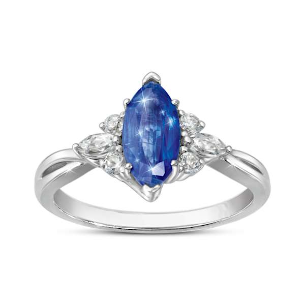 1-Carat Genuine Rare Blue Kyanite And 6 White Topaz Ring