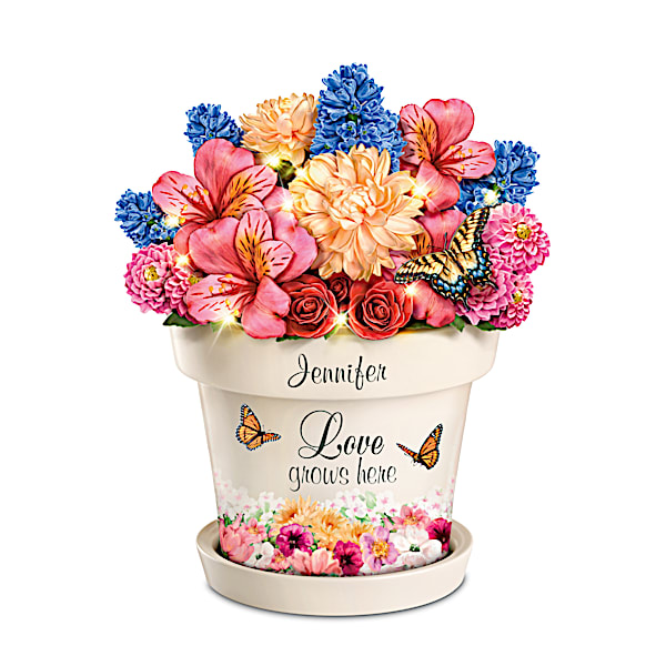 Love Grows Here Personalized Flower Pot With Lights
