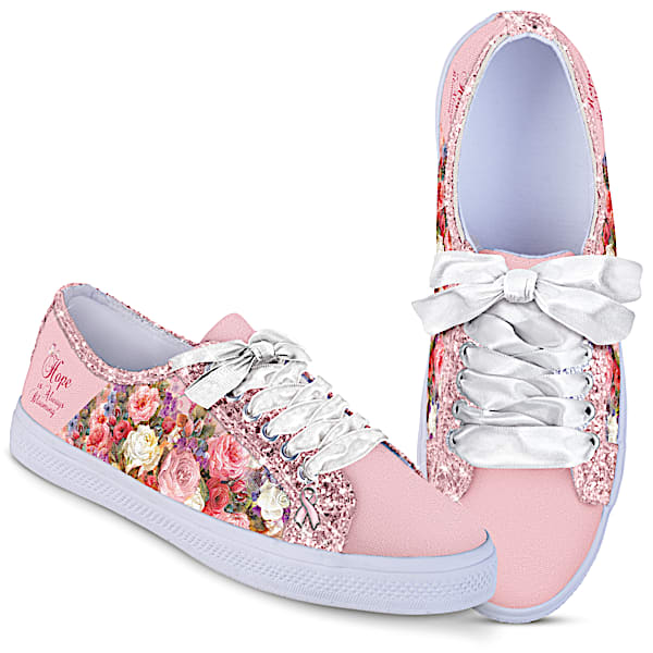 Breast Cancer Awareness Floral Ever-Sparkle Canvas Shoes