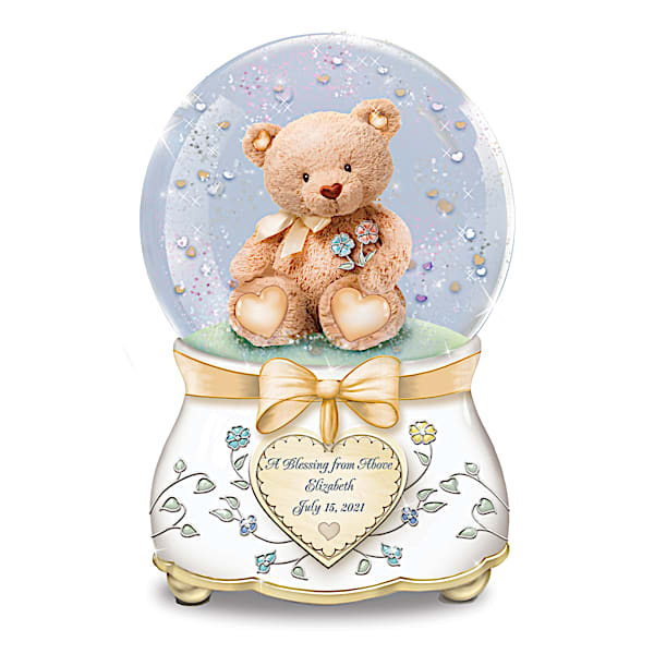 Baby Blessing Musical Glitter Globe With A Name And Birthday