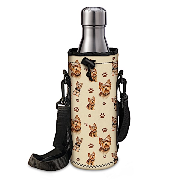 Yorkie Art Water Bottle Carrier With Removable Strap