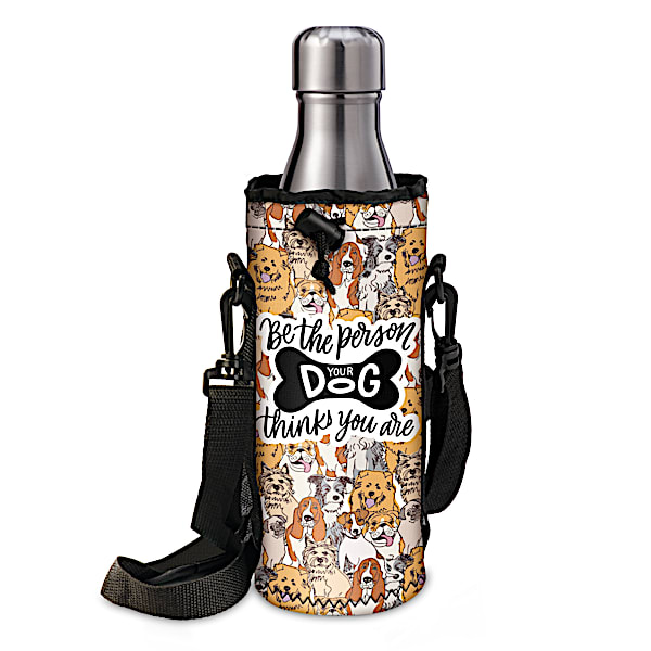 Dog Pattern Water Bottle Carrier With Removable Strap