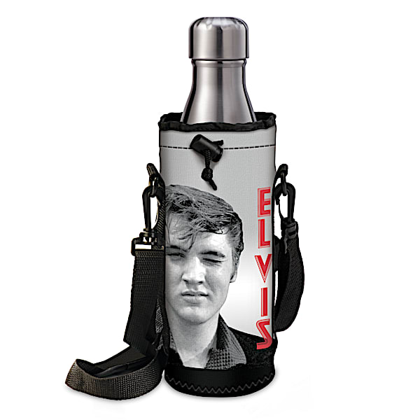 Elvis-Themed Water Bottle Carrier With Removable Strap
