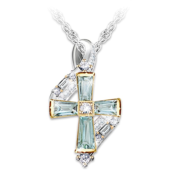 Heavenly Father Sky Blue Topaz Cross Pendant Necklace