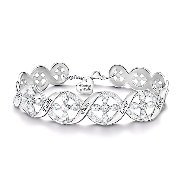 Simulated Diamond Bracelet With Crosses And Poem Card
