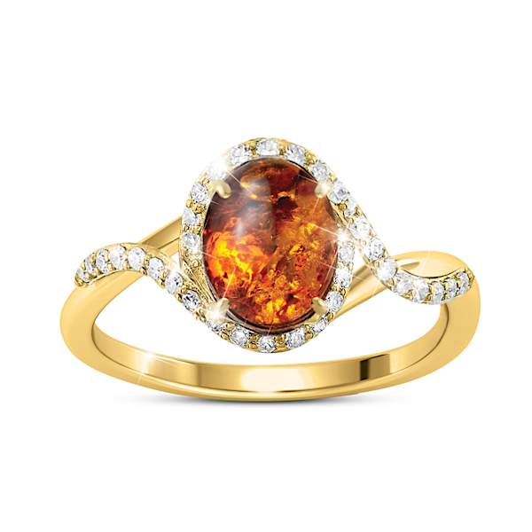 1-Carat Genuine Amber Ring With 38 White Topaz Gems