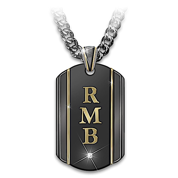 Be Bold, Be You Grandson Black Ion-Plated Dog Tag Pendant Necklace With 24K Gold Ion Plated Accents And Personalized With Your G