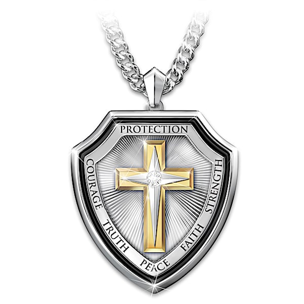 Shield Of Faith White Sapphire Pendant Necklace For Son