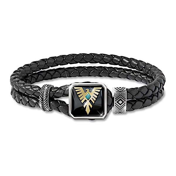 Pride And Courage Black Leather Bracelet For Grandson