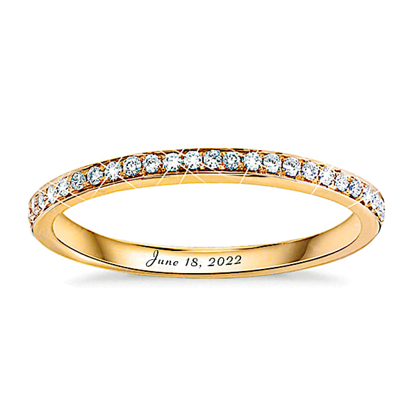 Golden Moment Of Love Women's Personalized Romantic 18K Gold-Plated Wedding Ring Adorned With 25 Diamonds - Personalized Jewelry