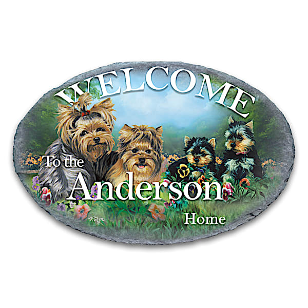 Yorkies All-Weather Personalized Welcome Sign