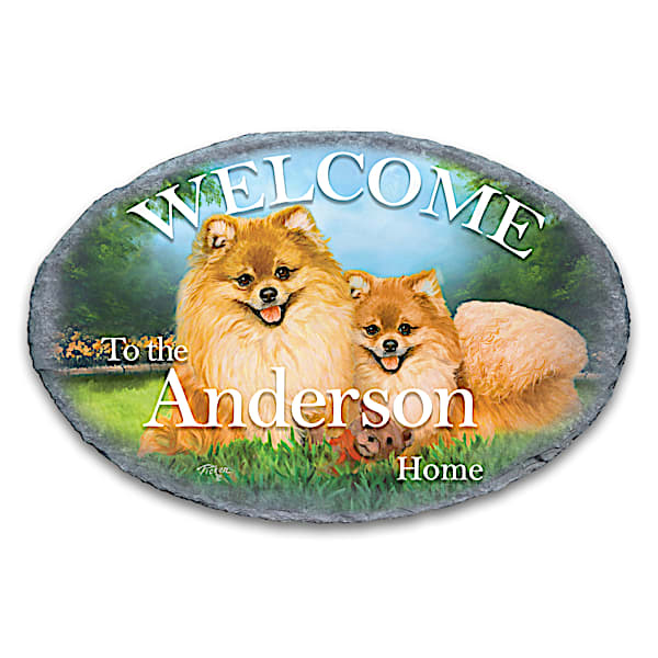 Pomeranians All-Weather Personalized Welcome Sign