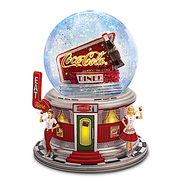 COCA-COLA Illuminating Glitter Globe Plays A Hit 1950's Tune