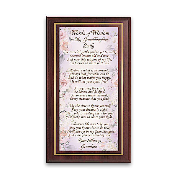 Words Of Wisdom Plaque For Granddaughter With Your 2 Names