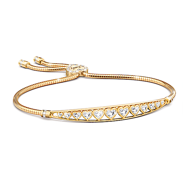 Always My Daughter 18K Gold-Plated Bolo-Style Bracelet Featuring 12 White Topaz Gems In Heart-Shaped Settings & Personalized Wit