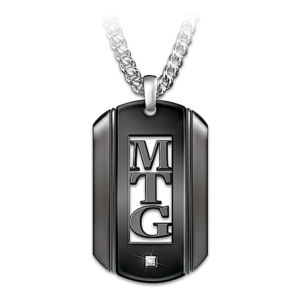 I Love You My Son Personalized Black Rhodium-Plated Dog Tag Pendant Necklace Set With A Diamond And Laser Cut With Your Son's Mo