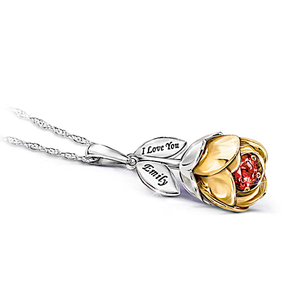 My Miraculous Granddaughter Platinum-Plated & 18K Gold-Plated Personalized Birthstone Flower Pendant Featuring A Unique One-Of-A