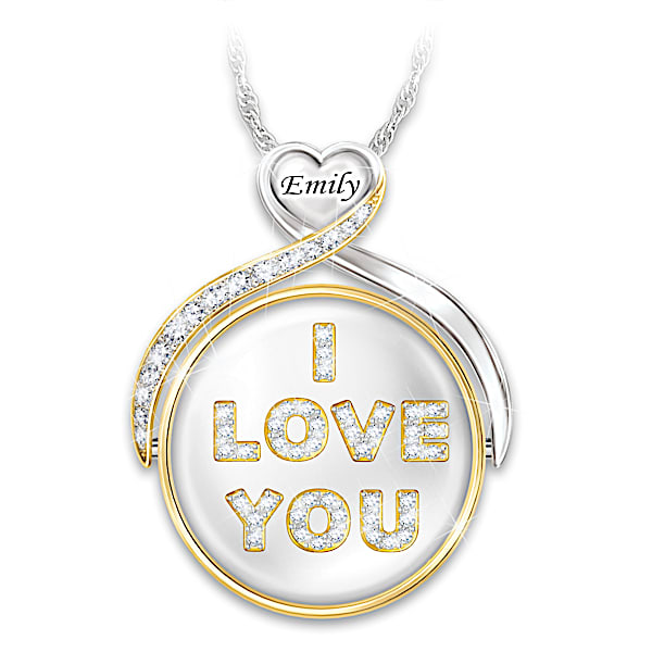 Granddaughter Personalized Spinning Pendant That Reveals A Heartfelt Message Hand-Set With Crystals - Personalized Jewelry