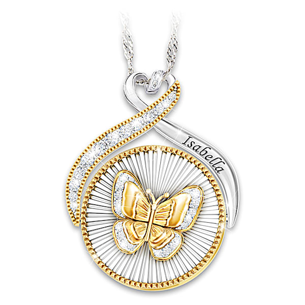 The Magic Of Believing Personalized Granddaughter Spinning Butterfly Pendant Necklace With 18K Gold-Plated Accents And Adorned W